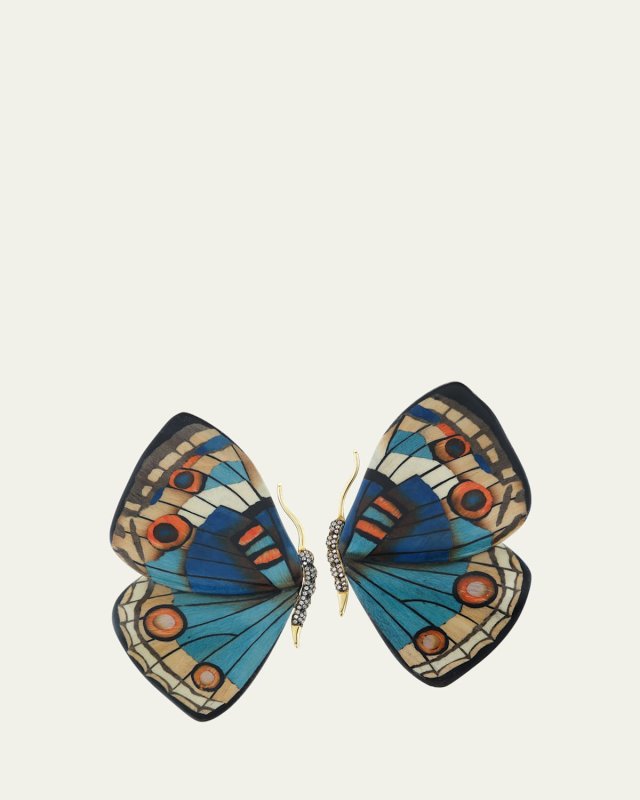 18K Yellow Gold Butterfly Wing Earrings with Diamonds